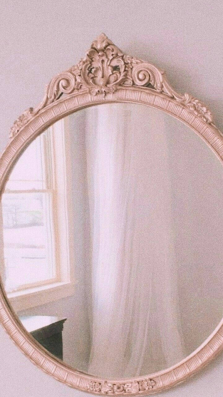 pastel peach, vintage oval mirror, cream frame, HD Phone Wallpaper
