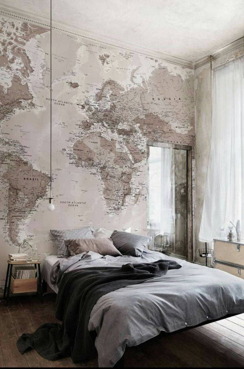 Aesthetic Home, vintage world map wallpaper, muted earth tones, HD Phone Wallpaper
