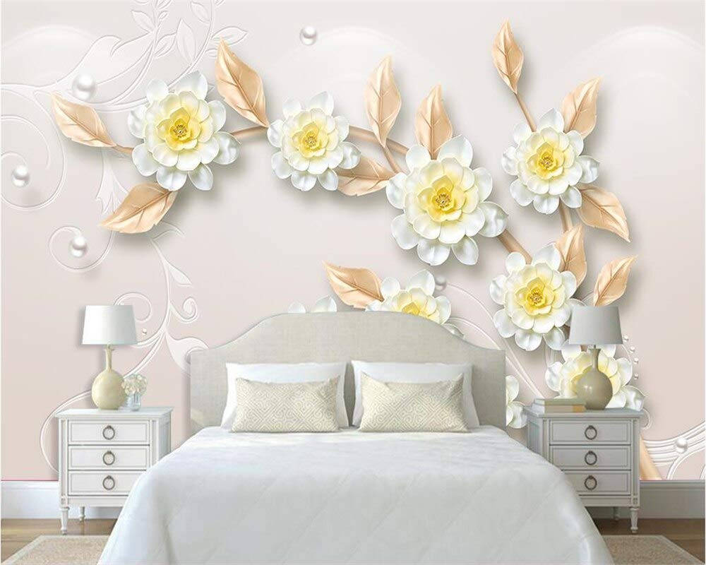 white aesthetic home, 3D floral wallpaper, white and yellow blossoms, SD Desktop Wallpaper