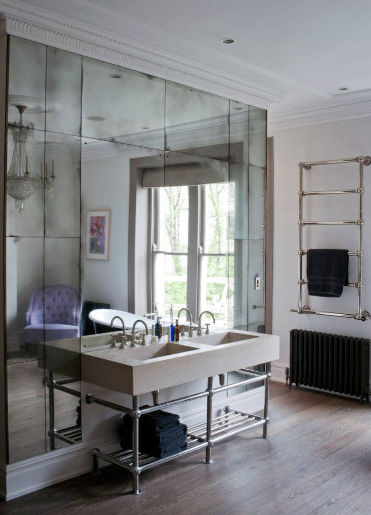 big mirror wall, double sink vanity, mirrored wall, SD Phone Wallpaper