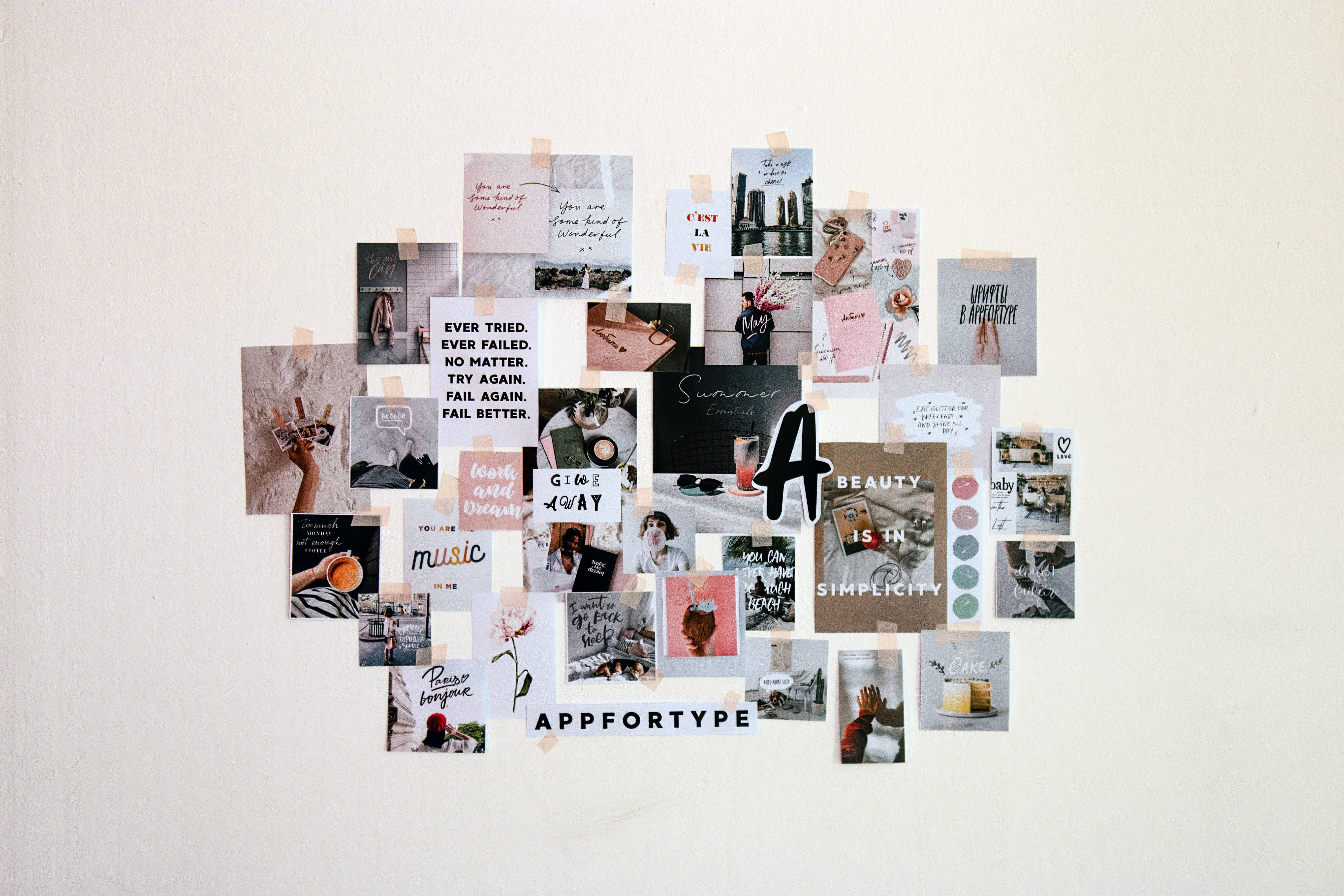 heart-shaped collage, motivational quotes, photos, 5K Desktop Wallpaper