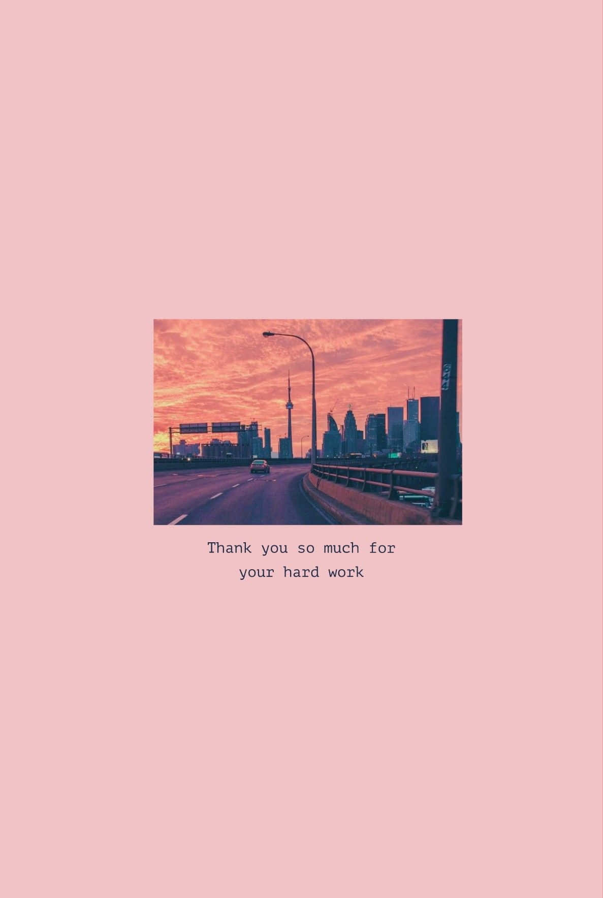 sunset road, city skyline, pink and orange clouds, HD Phone Wallpaper