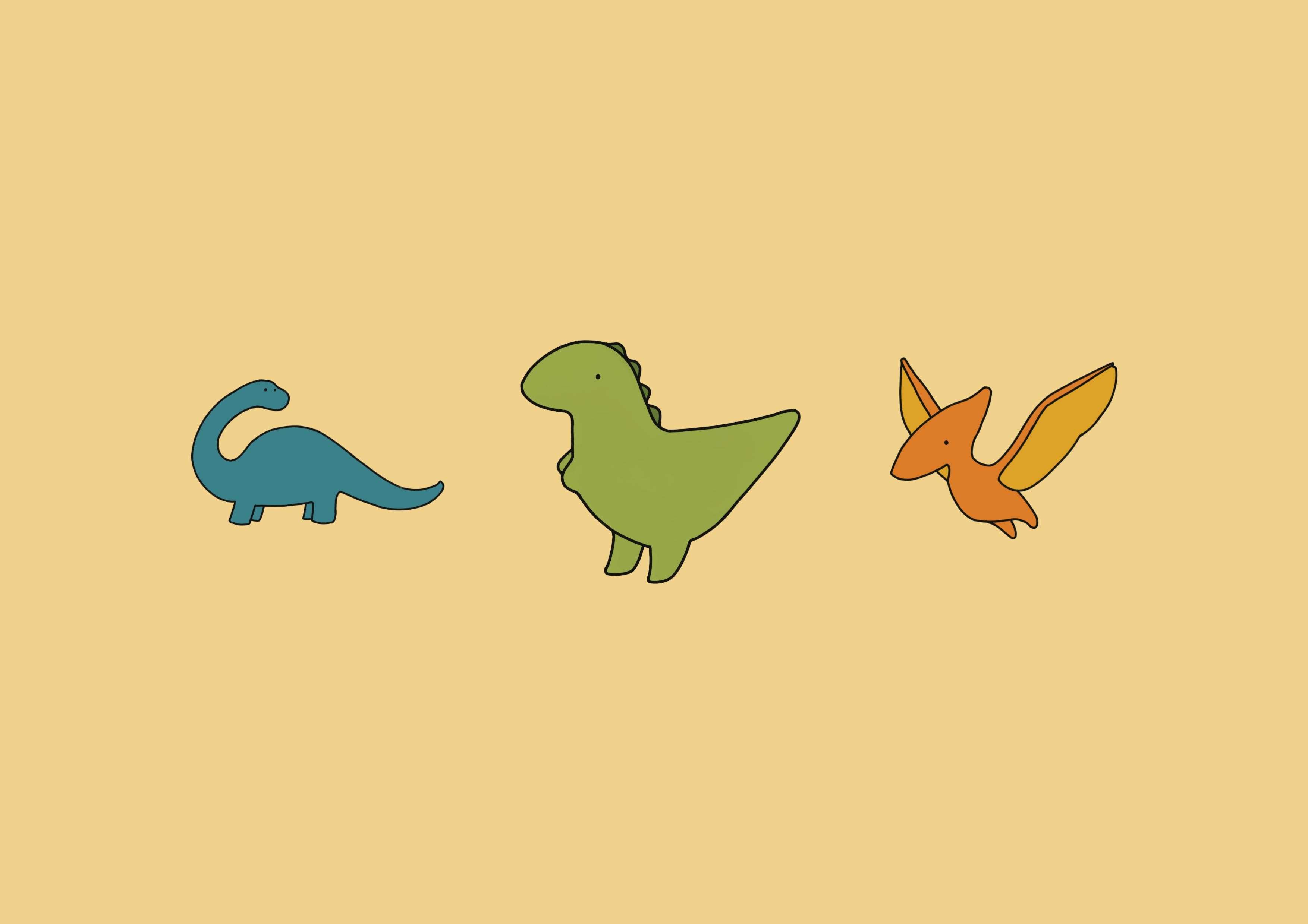 Aesthetic iPad, cute cartoon dinosaurs, blue green, 2K Desktop Wallpaper