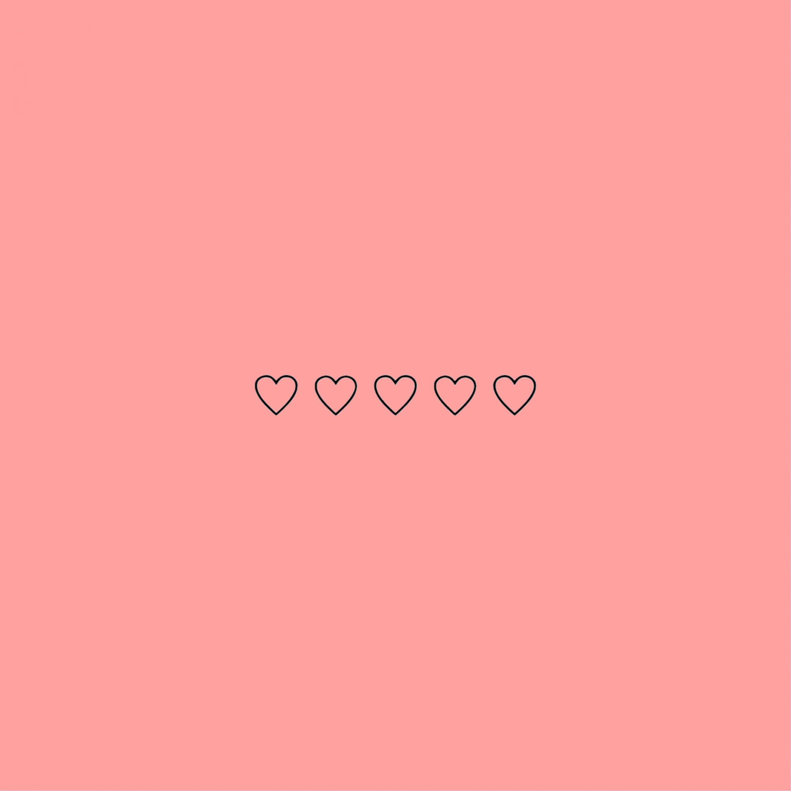 Aesthetic iPad Hearts, black heart outlines, soft coral pink background, 2K Desktop Wallpaper