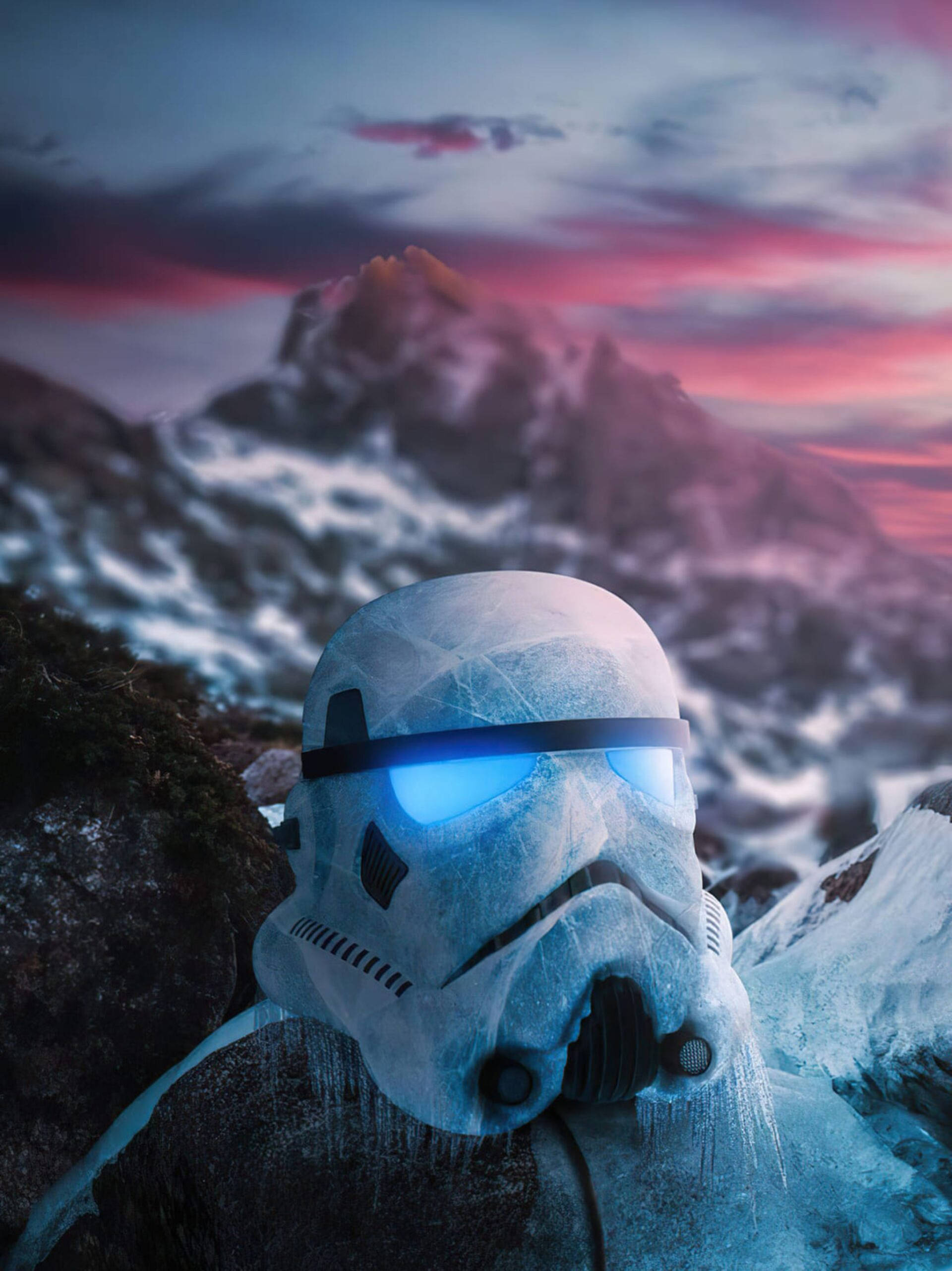 Aesthetic iPad, frozen stormtrooper, frost-covered stormtrooper helmet, 2K Phone Wallpaper