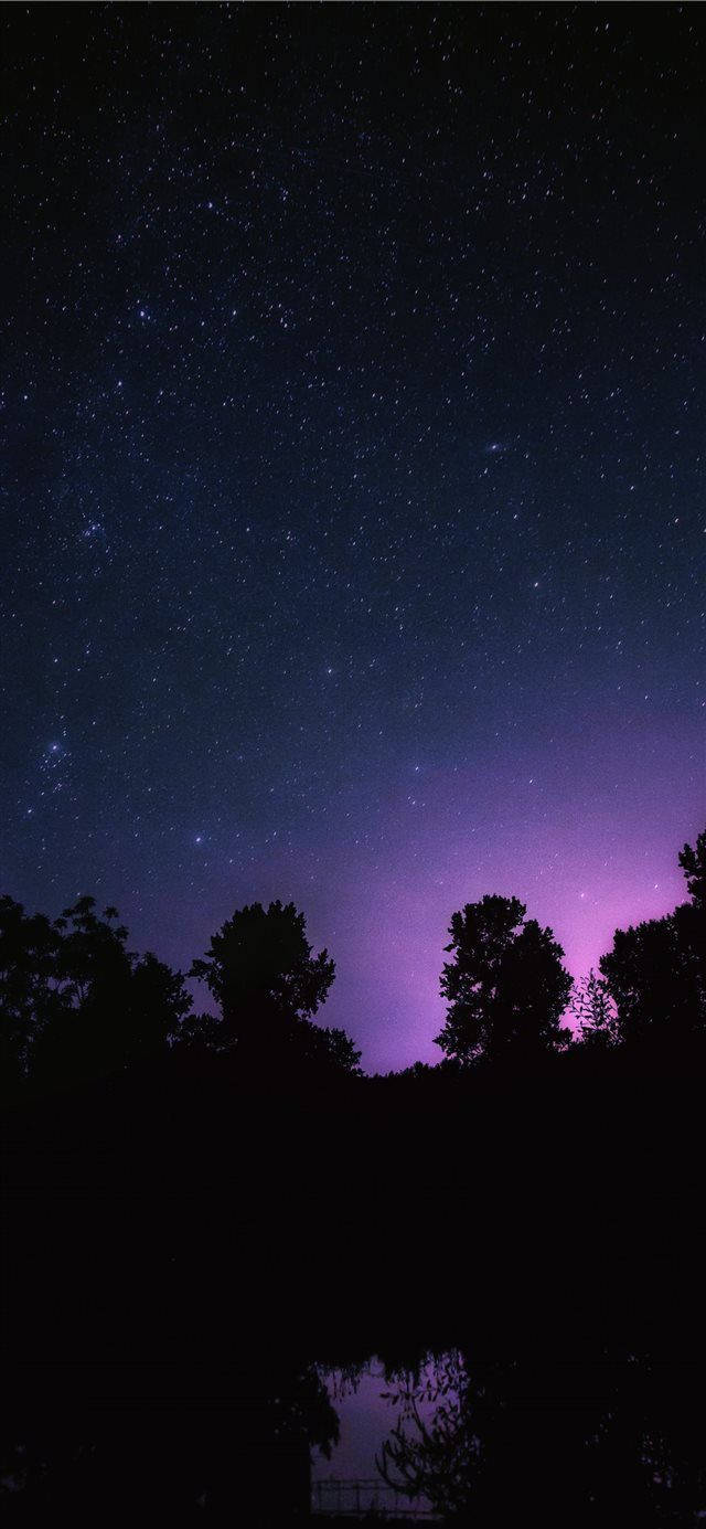 iPhone X, starry night sky, purple aurora, HD Phone Wallpaper