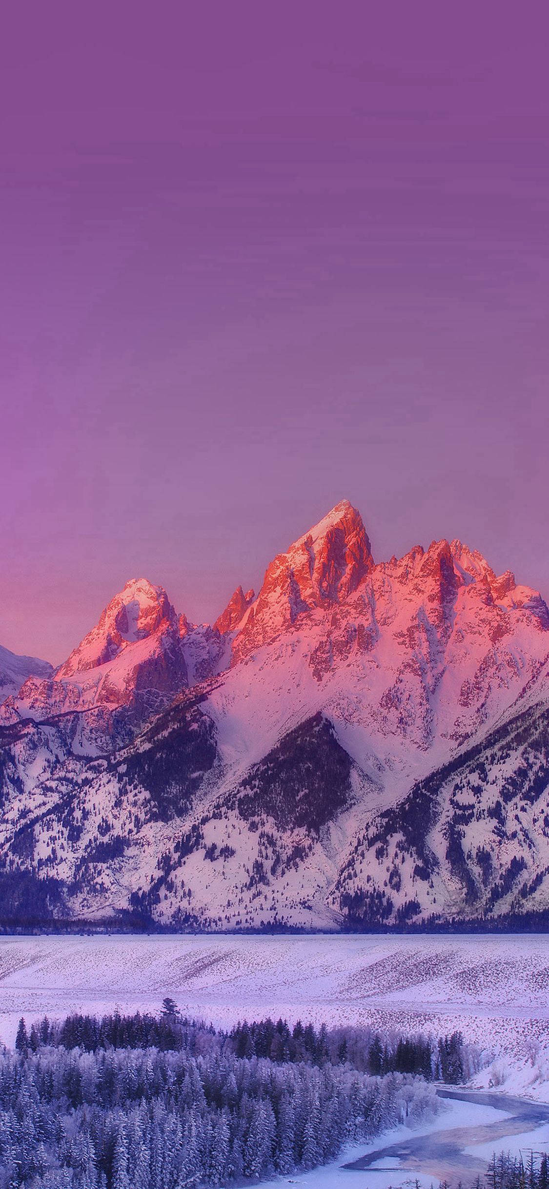 snowy mountain, pink and purple twilight, frozen lake, Full HD Phone Wallpaper