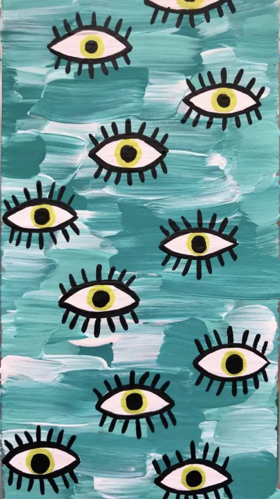 iPhone X, teal, black outlined eyes, SD Phone Wallpaper
