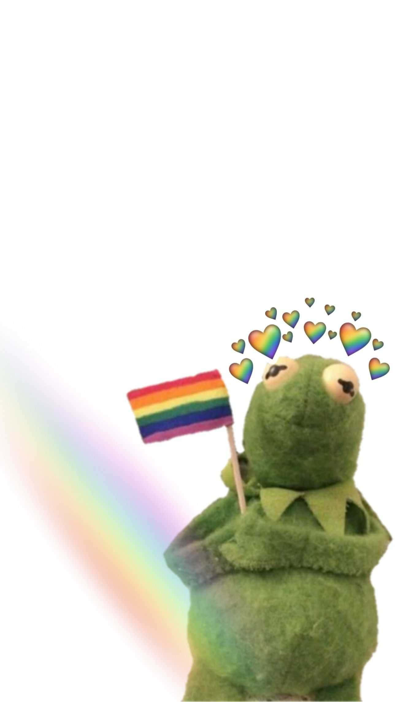 Aesthetic Kermit, green frog plushie, rainbow flag, Full HD Phone Wallpaper