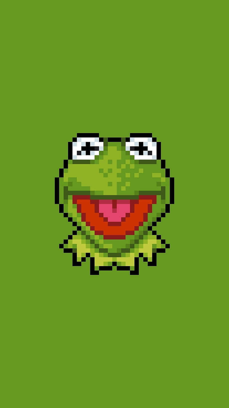 Aesthetic Kermit, pixel art, green background, HD Phone Wallpaper