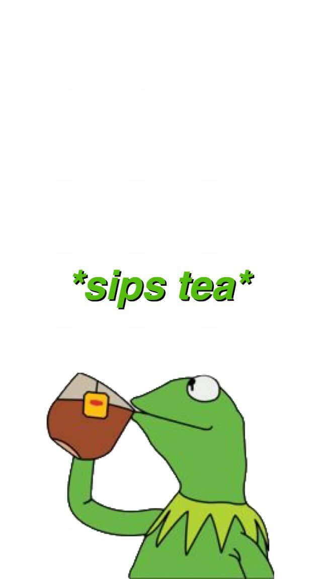 Aesthetic Kermit, green cartoon frog, tea, SD Phone Wallpaper