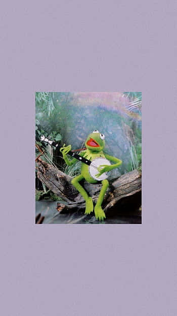 Aesthetic Kermit, green frog puppet, red lips, SD Phone Wallpaper