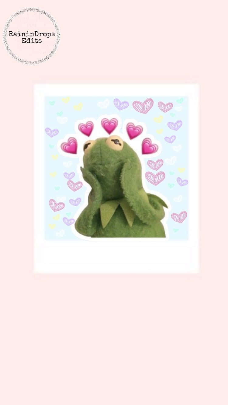 Aesthetic Kermit, green frog, pink hearts, HD Phone Wallpaper
