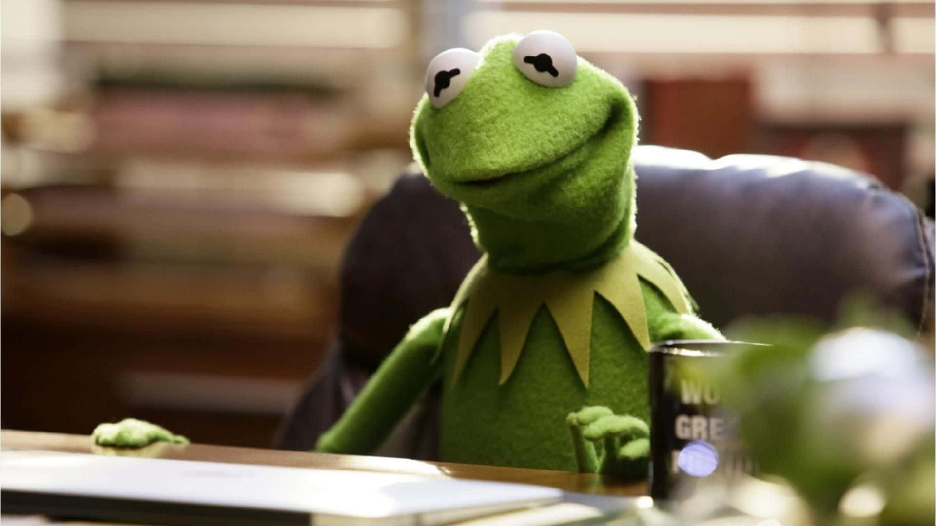 Aesthetic Kermit, green frog puppet, large eyes, Full HD Desktop Wallpaper