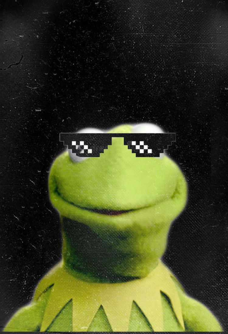 Aesthetic Kermit, green frog puppet, pixelated sunglasses, SD Phone Wallpaper