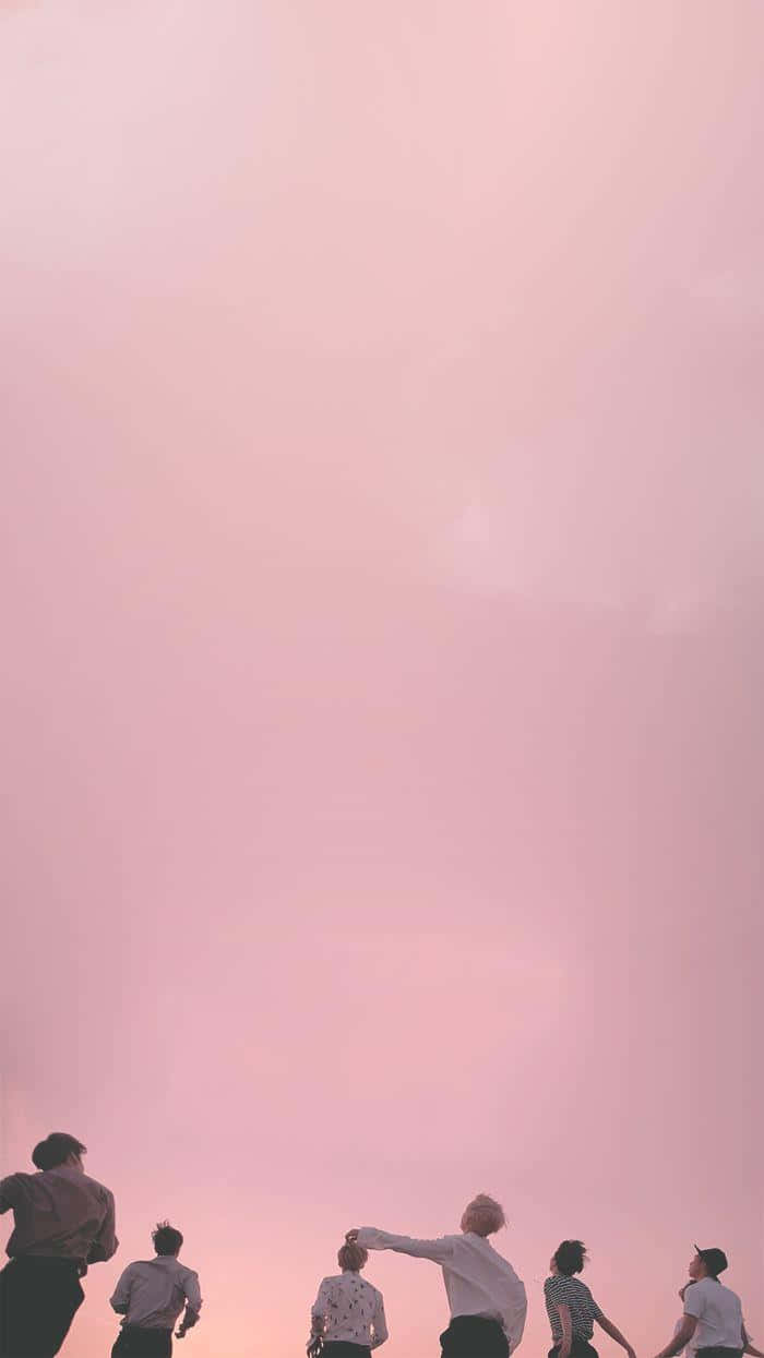 Kpop Group, silhouetted, vast pink sky, SD Phone Wallpaper