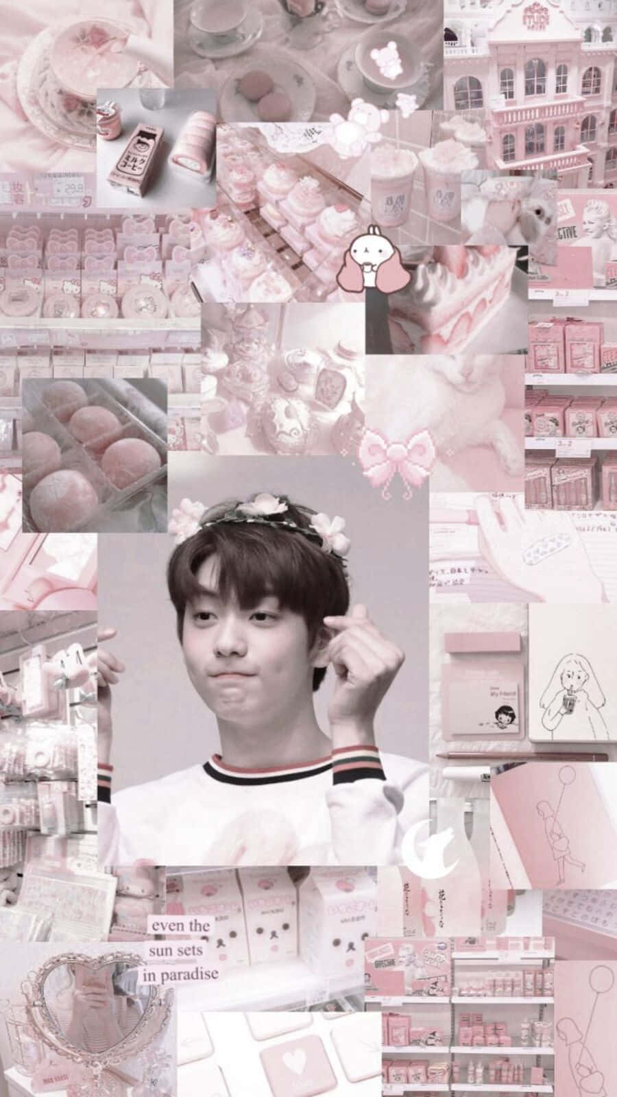 Kpop Kawaii Aesthetic, pink-themed collage, young man, HD Phone Wallpaper