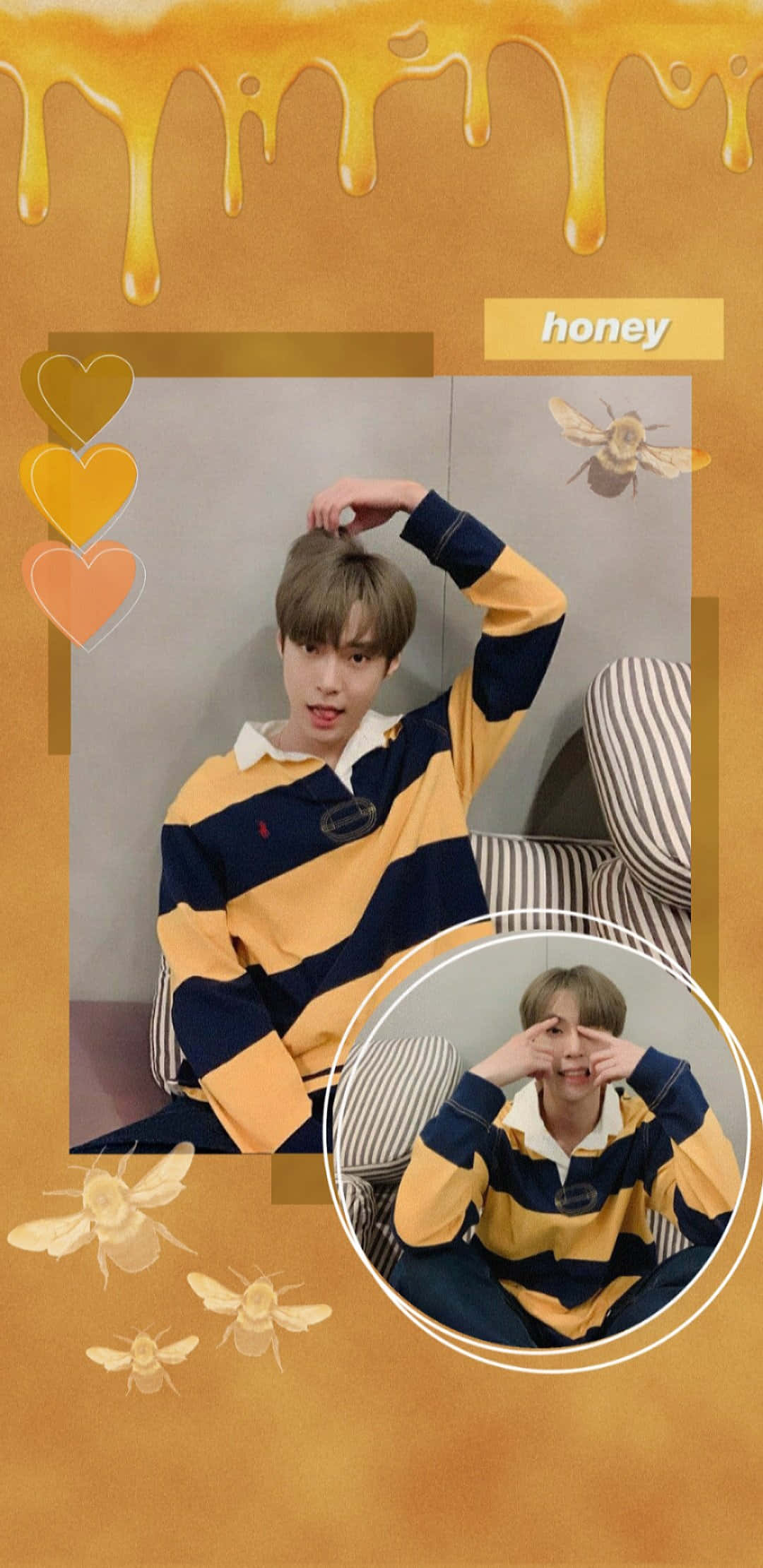 Kpop Star Honey Aesthetic, yellow and navy striped sweater, honey-themed background, Full HD Phone Wallpaper