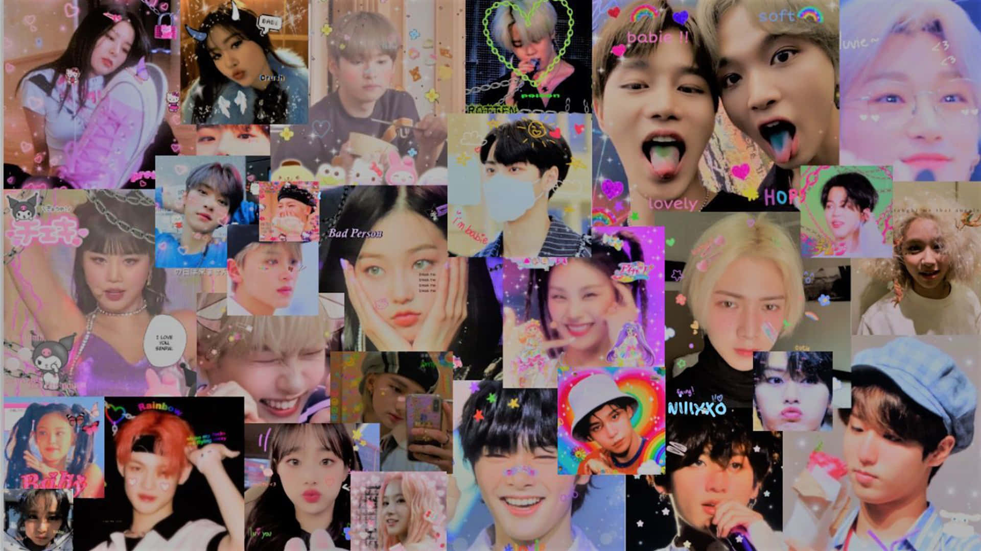 K-pop idols, colorful filters, hearts, Full HD Desktop Wallpaper