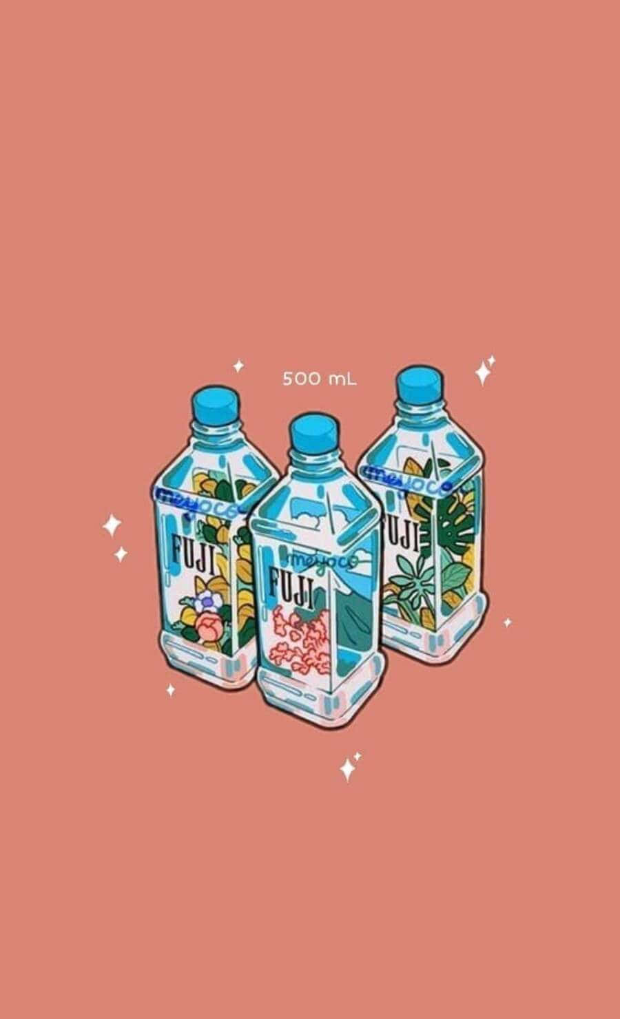 Fuji bottled drinks, floral labels, solid coral background, HD Phone Wallpaper