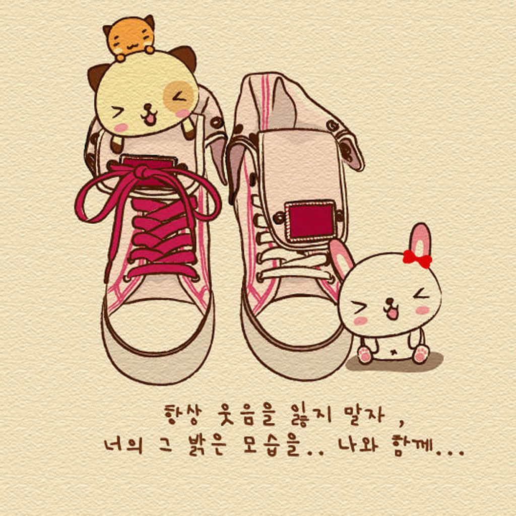 Kpop Kawaii, cartoon shoes, sleepy cat, SD Desktop Wallpaper
