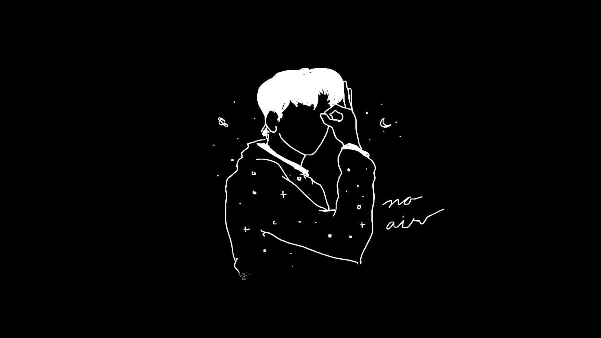 minimalist white line drawing, short hair, okay gesture, Full HD Desktop Wallpaper