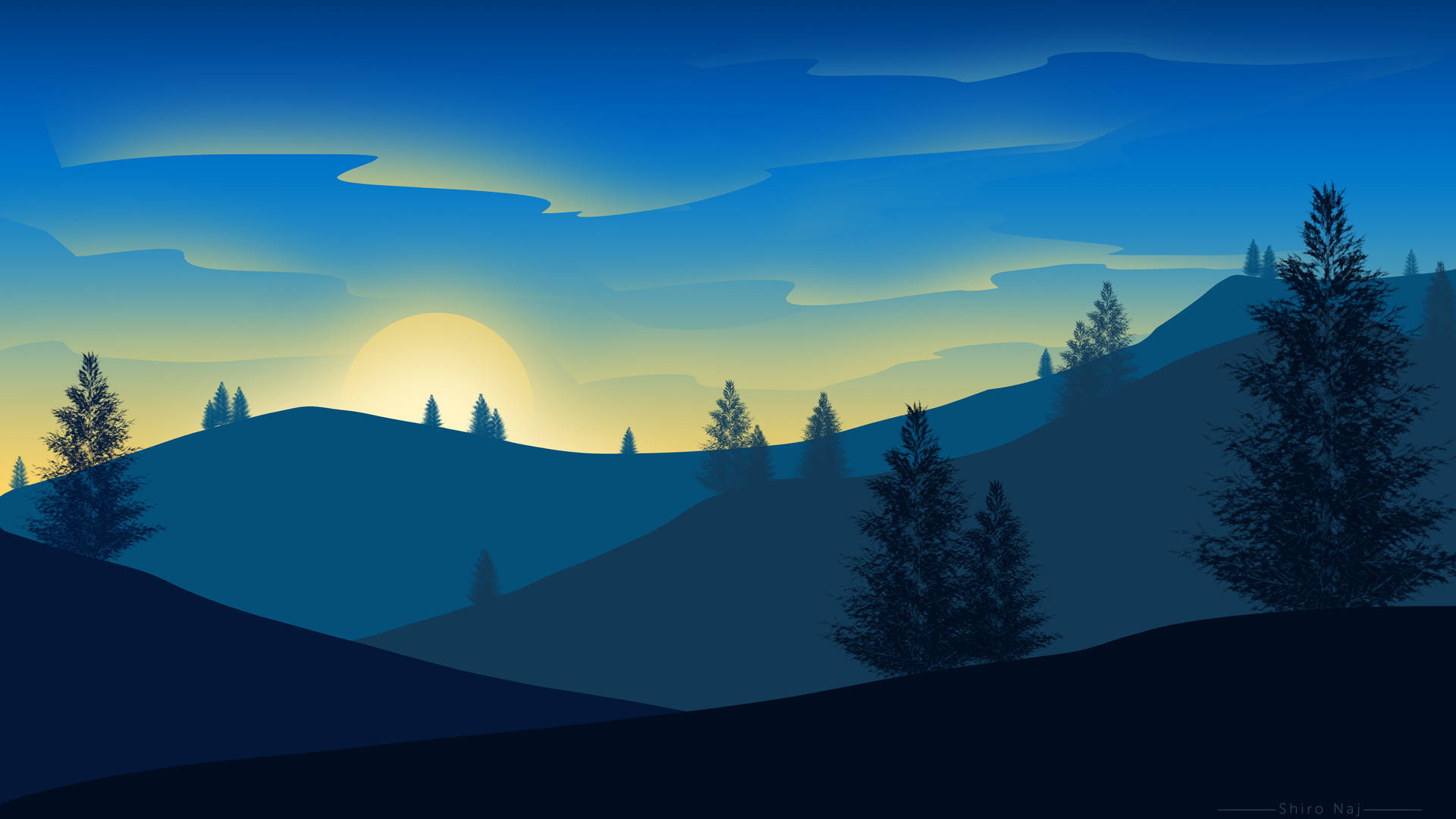 Aesthetic Landscape, sunset, rolling hills, Full HD Desktop Wallpaper