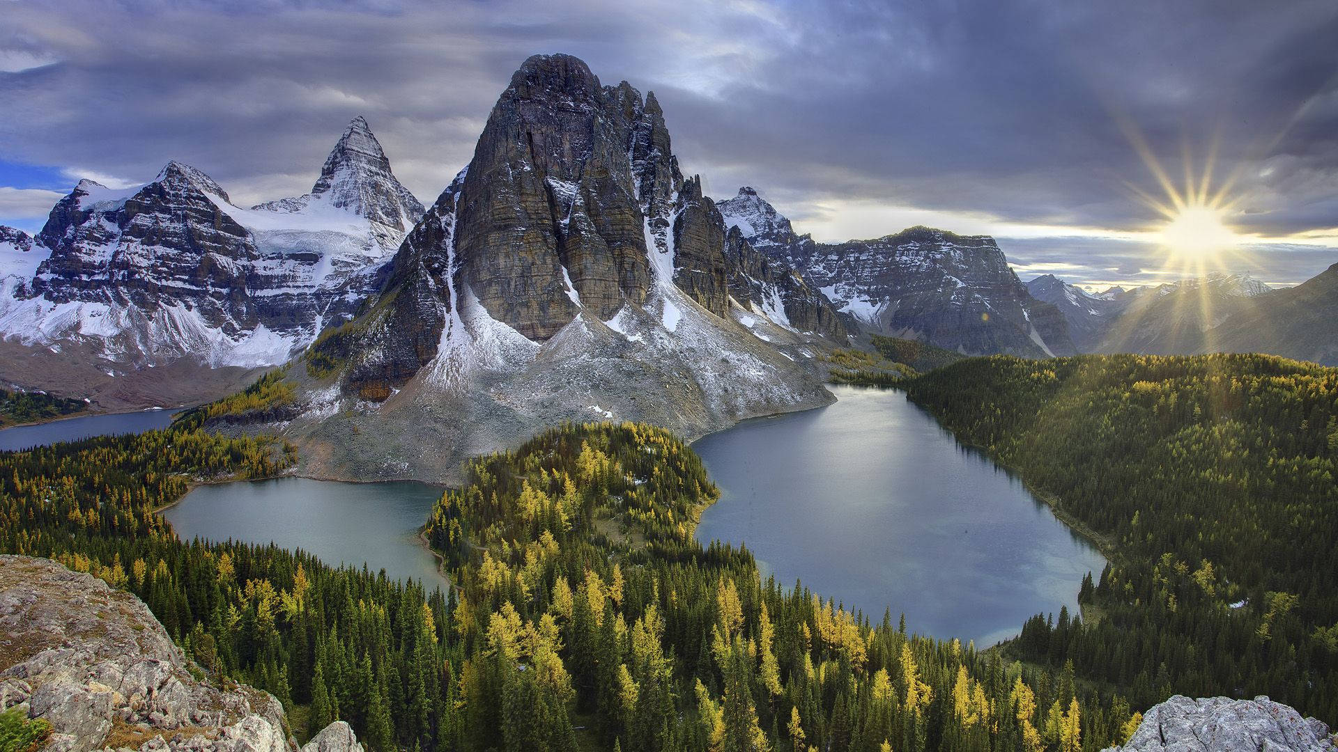 sunset, mountain, snowcapped peaks, Full HD Desktop Wallpaper