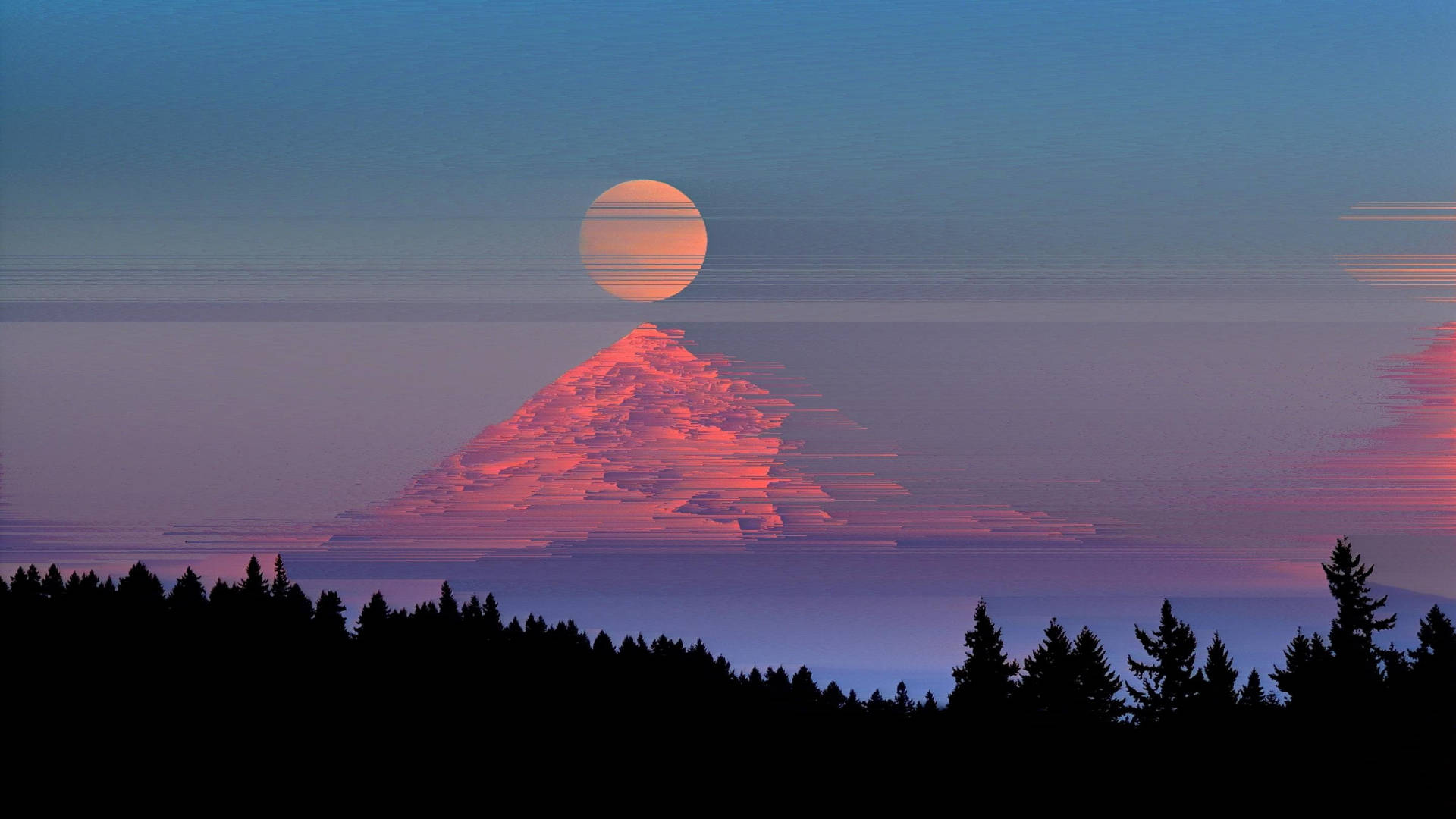 surreal sunset, glowing orb, glitchy mountain range, Full HD Desktop Wallpaper