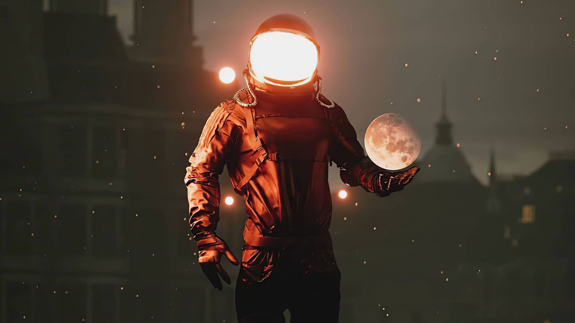 Aesthetic Astronaut Laptop, glowing astronaut, red suit, Full HD Desktop Wallpaper