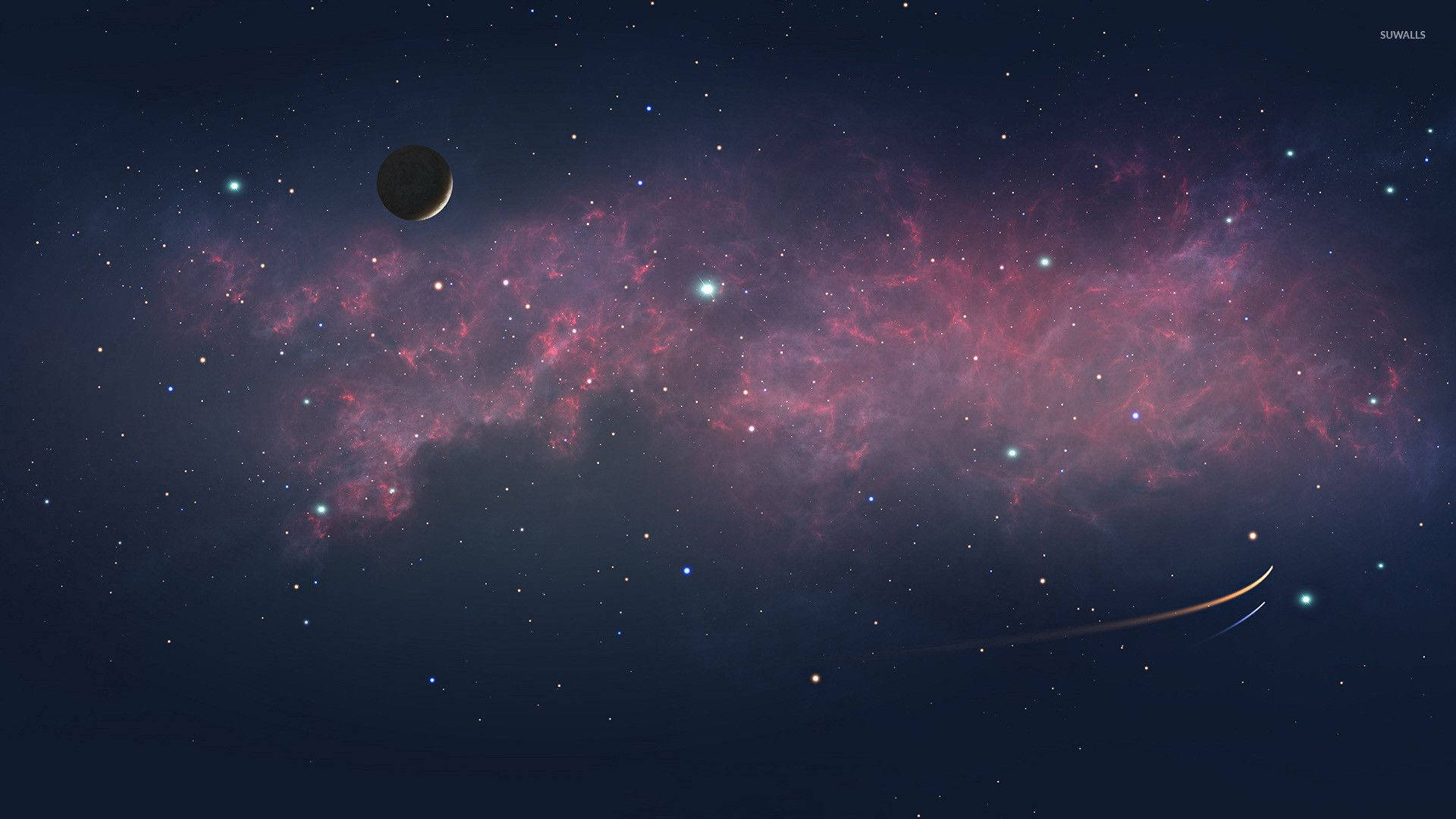 starry space, glowing pink nebula, scattered stars, Full HD Desktop Wallpaper