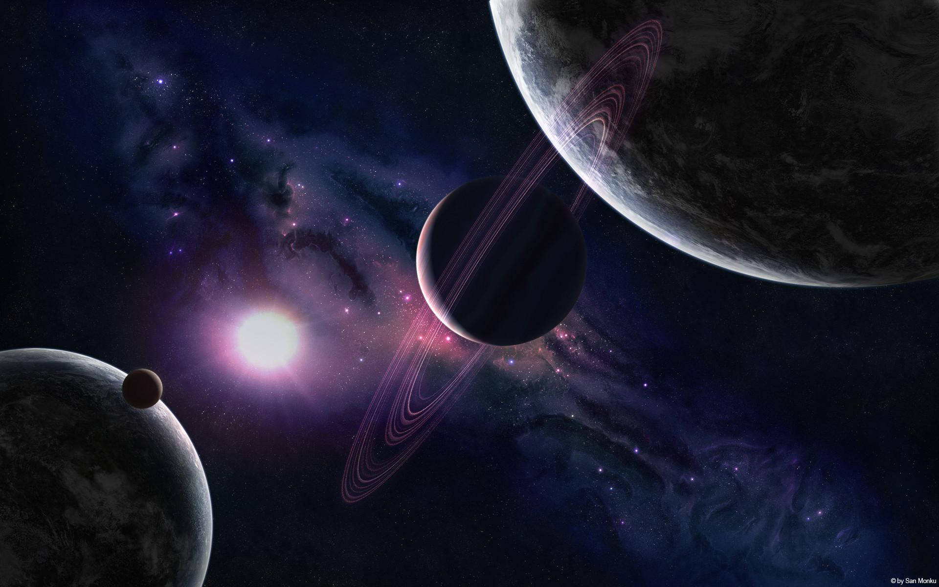 Aesthetic Planets Laptop, glowing planets, rings, Full HD Desktop Wallpaper