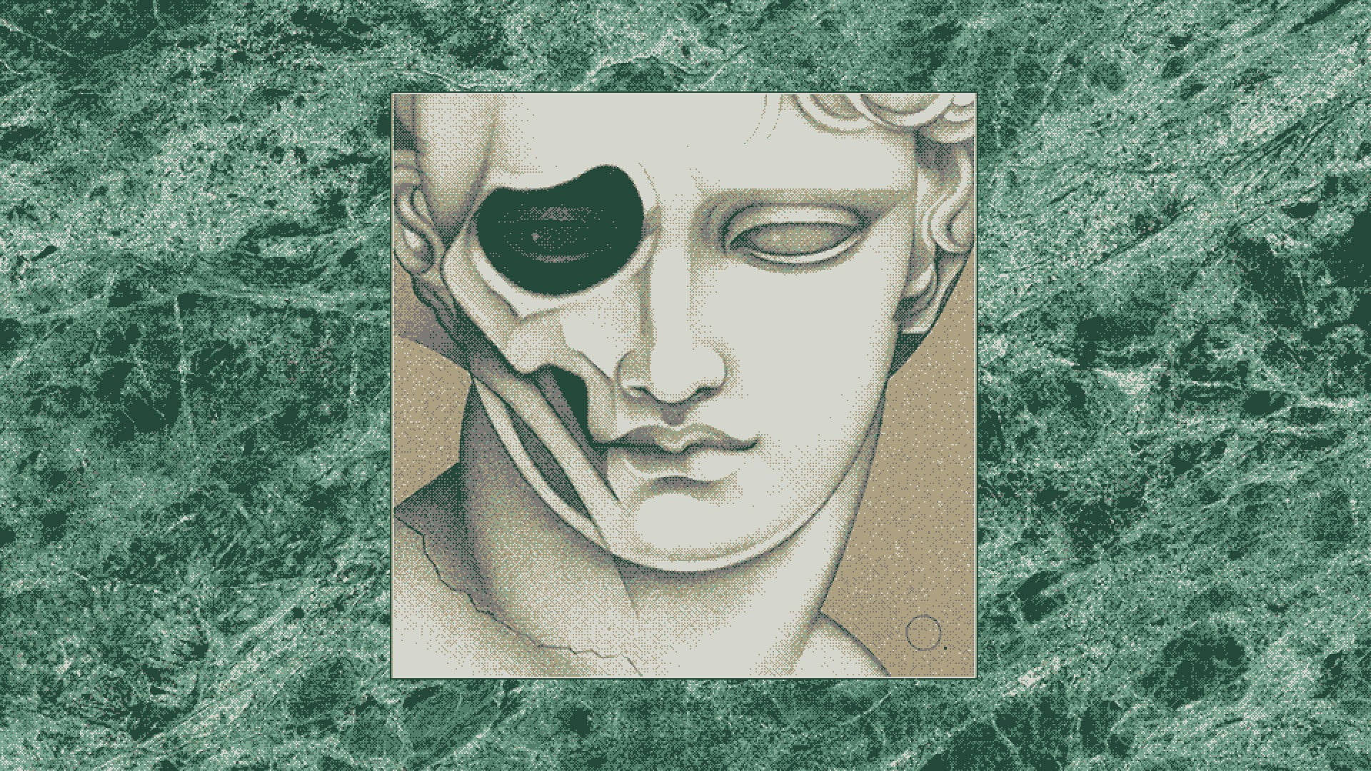 ancient aesthetic laptop sculpture, classical marble bust, dark void, Full HD Desktop Wallpaper