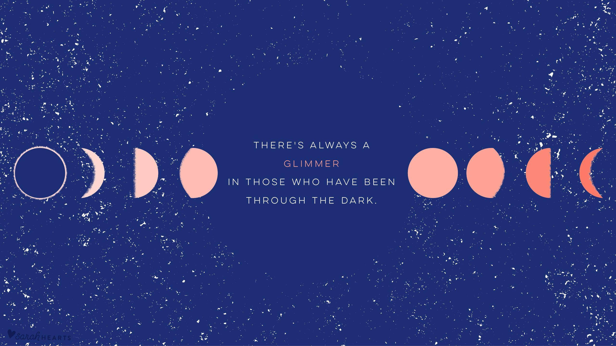 serene blue textured background, moon phases, soft peach tones, 2K Desktop Wallpaper