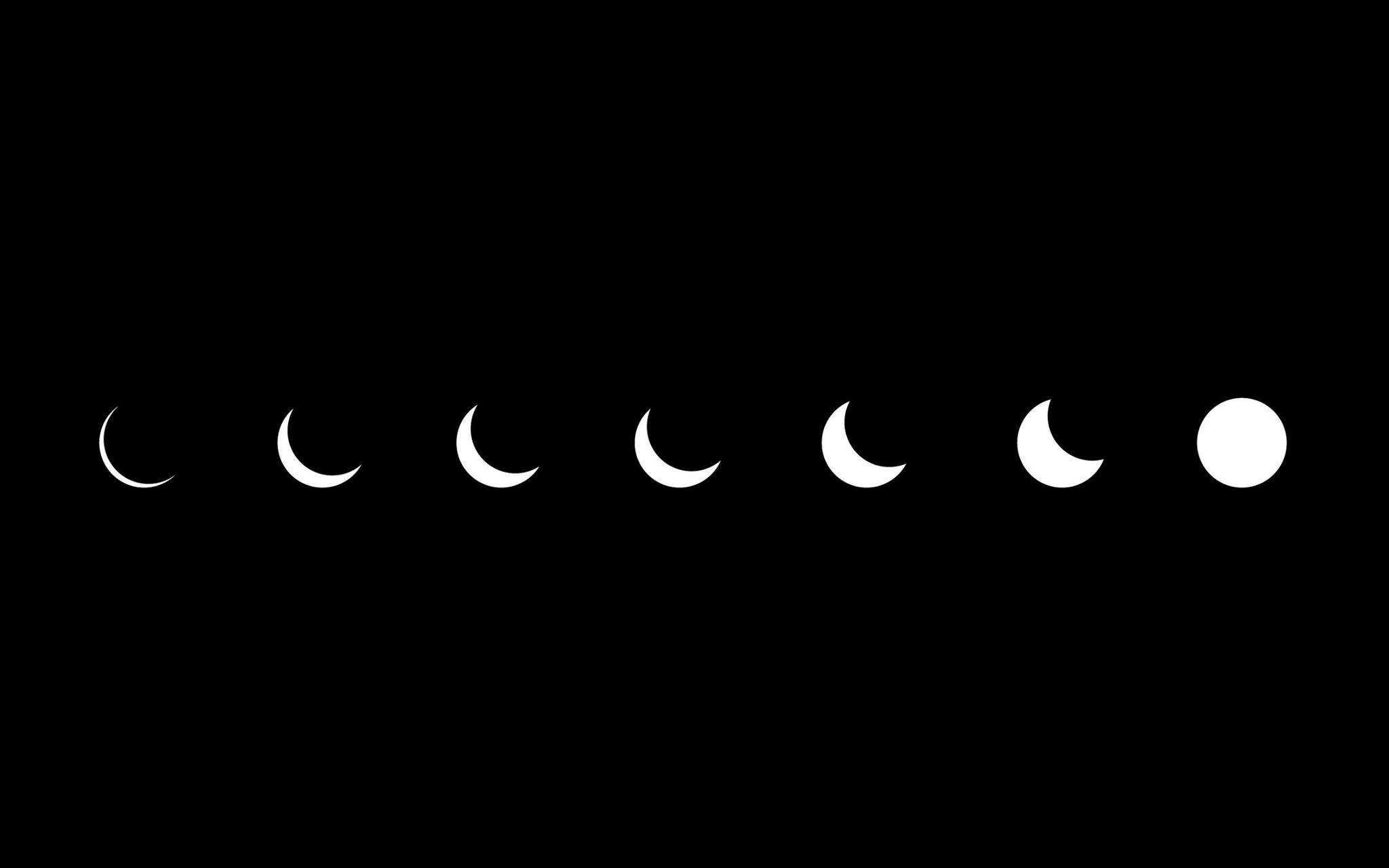 Aesthetic Moon Laptop, white moon phases, crescent to full moon, Full HD Desktop Wallpaper