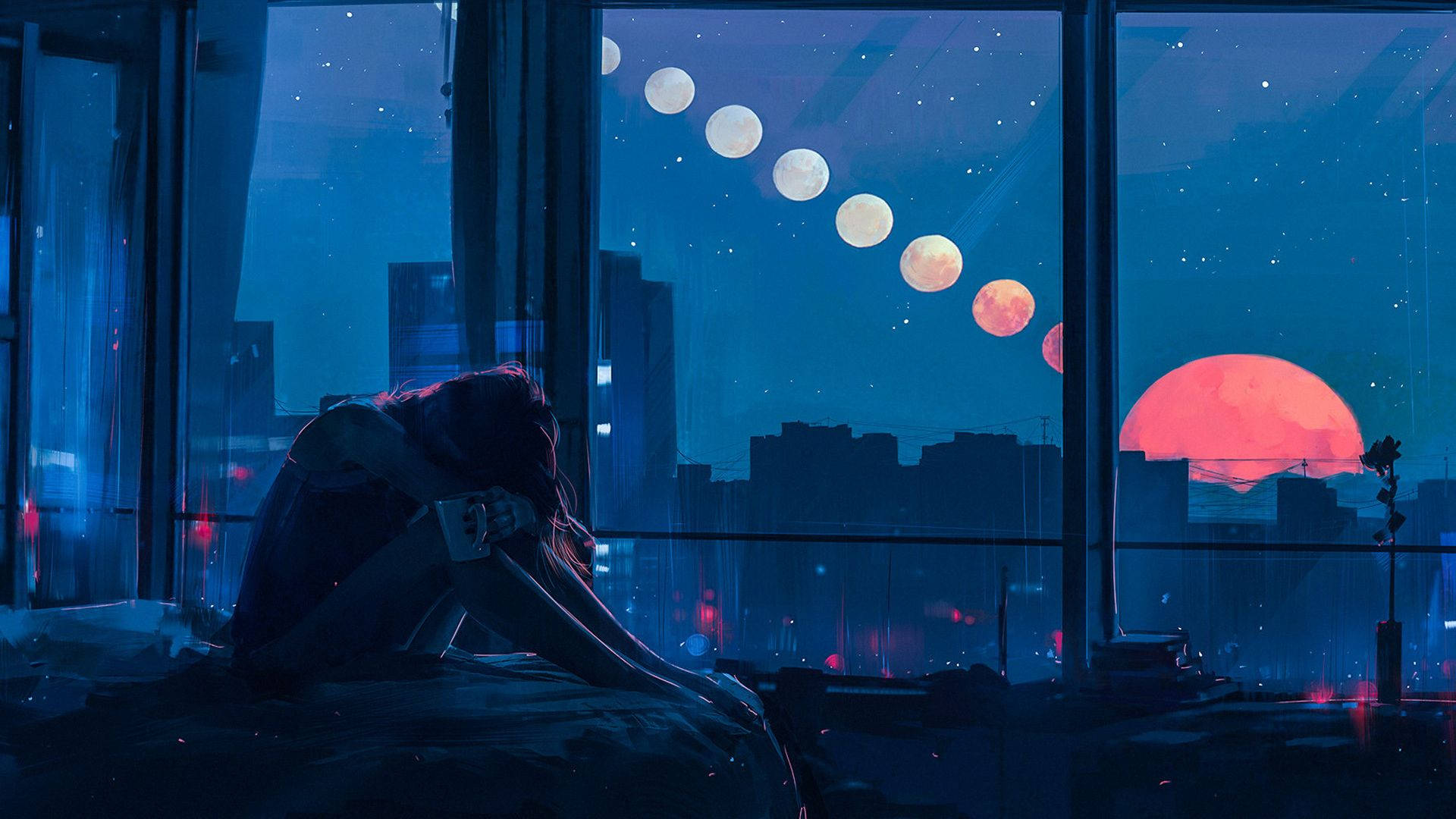 sad aesthetic laptop, lone figure, windowsill, Full HD Desktop Wallpaper