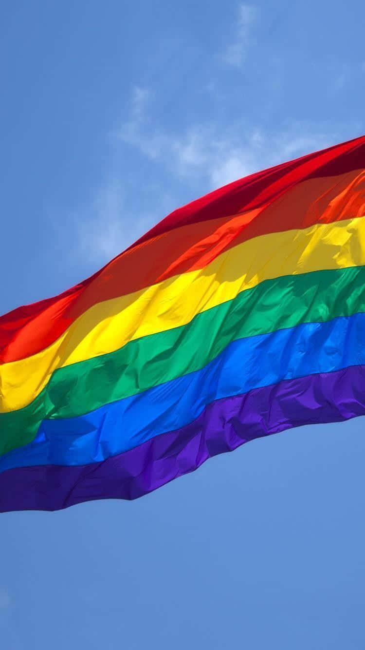 Aesthetic LGBT Rainbow, rainbow flag, clear blue sky, HD Phone Wallpaper