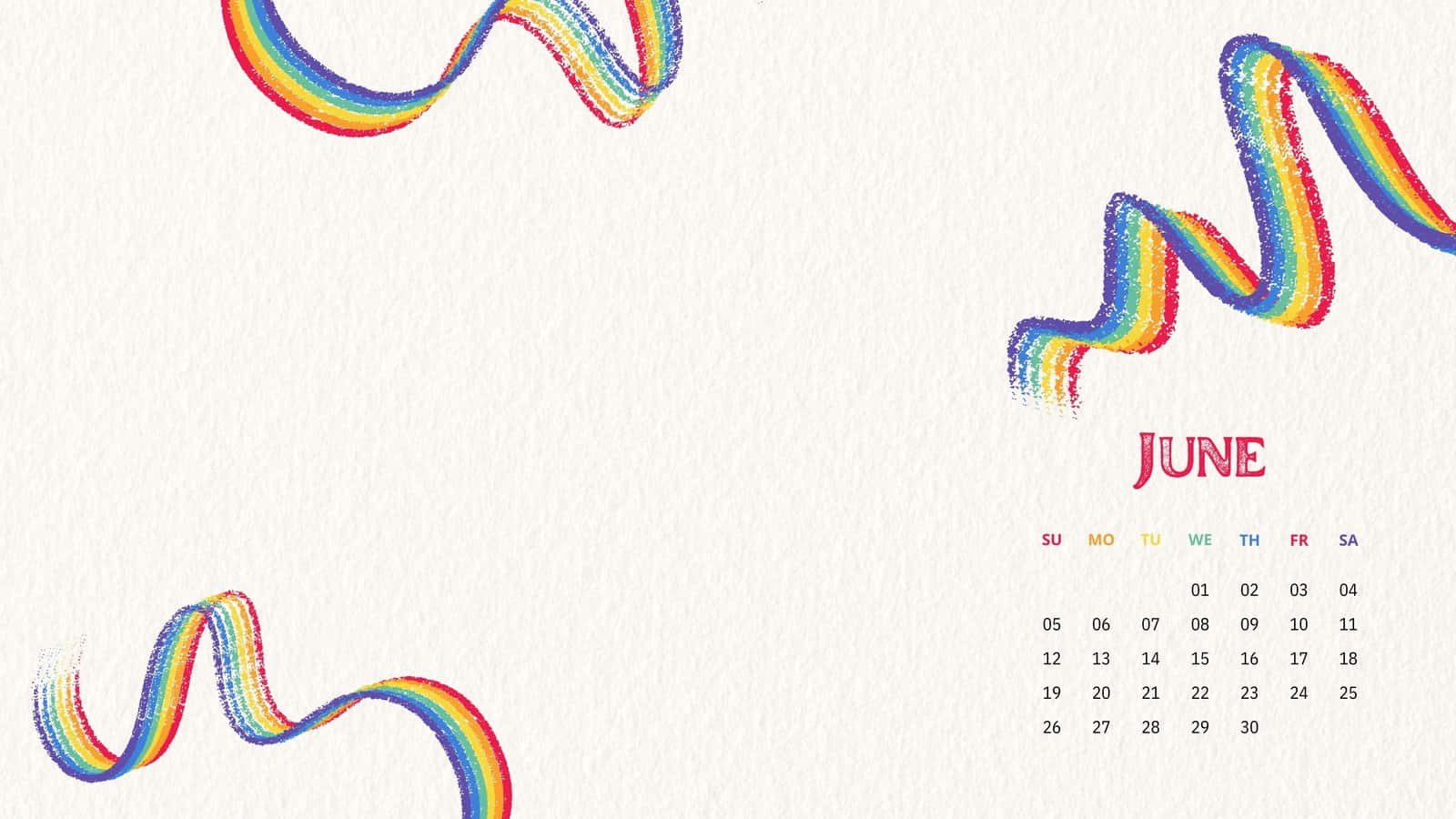Aesthetic LGBT Rainbow, June calendar, vibrant rainbow brushstroke ribbons, HD Desktop Wallpaper