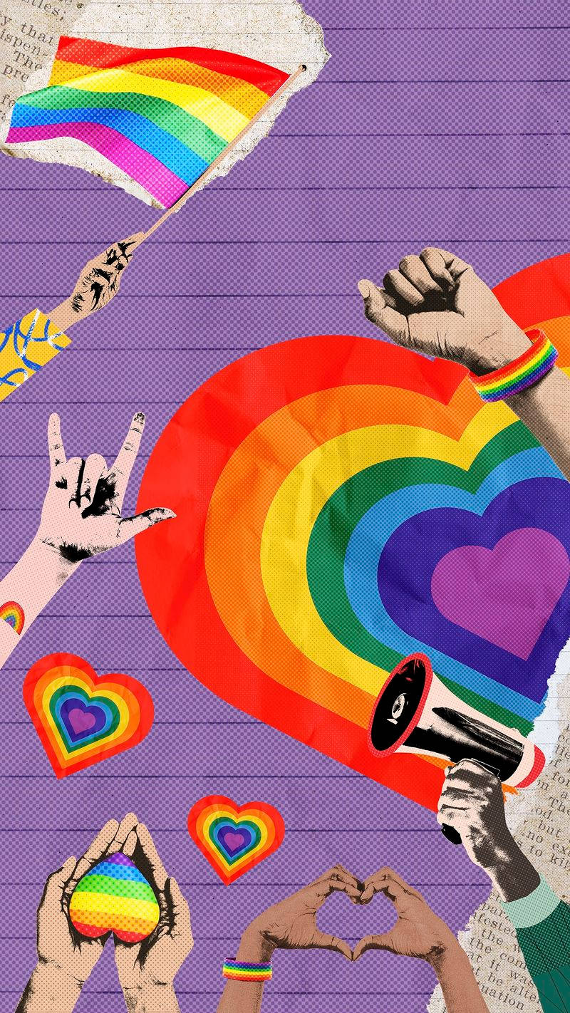 rainbow flag, hearts, hands making peace signs, HD Phone Wallpaper