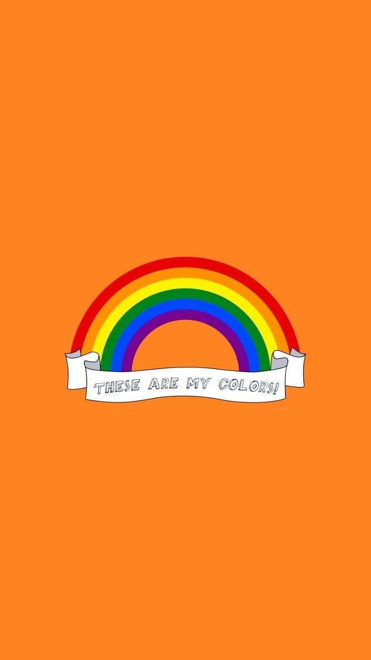 rainbow, orange background, white banner, HD Phone Wallpaper
