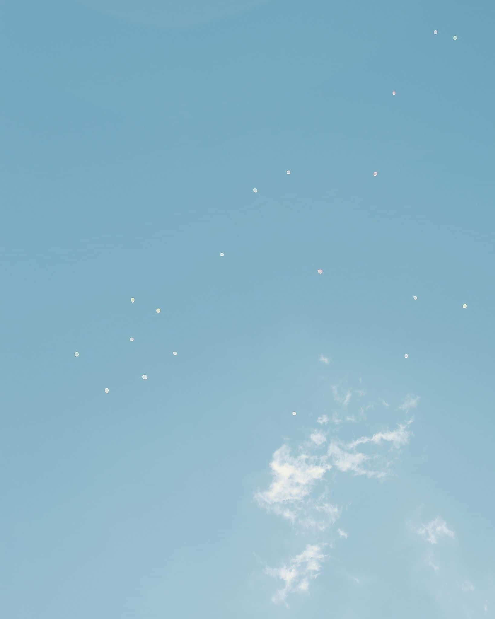 pale blue sky, scattered white clouds, small bright dots, Full HD Phone Wallpaper