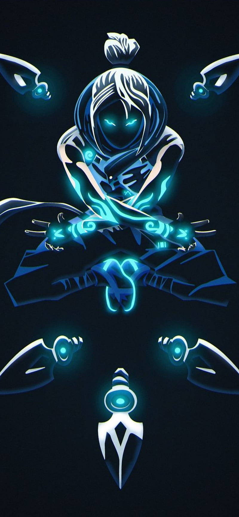 cool neon blue, glowing blue hooded figure, glowing eyes, HD Phone Wallpaper