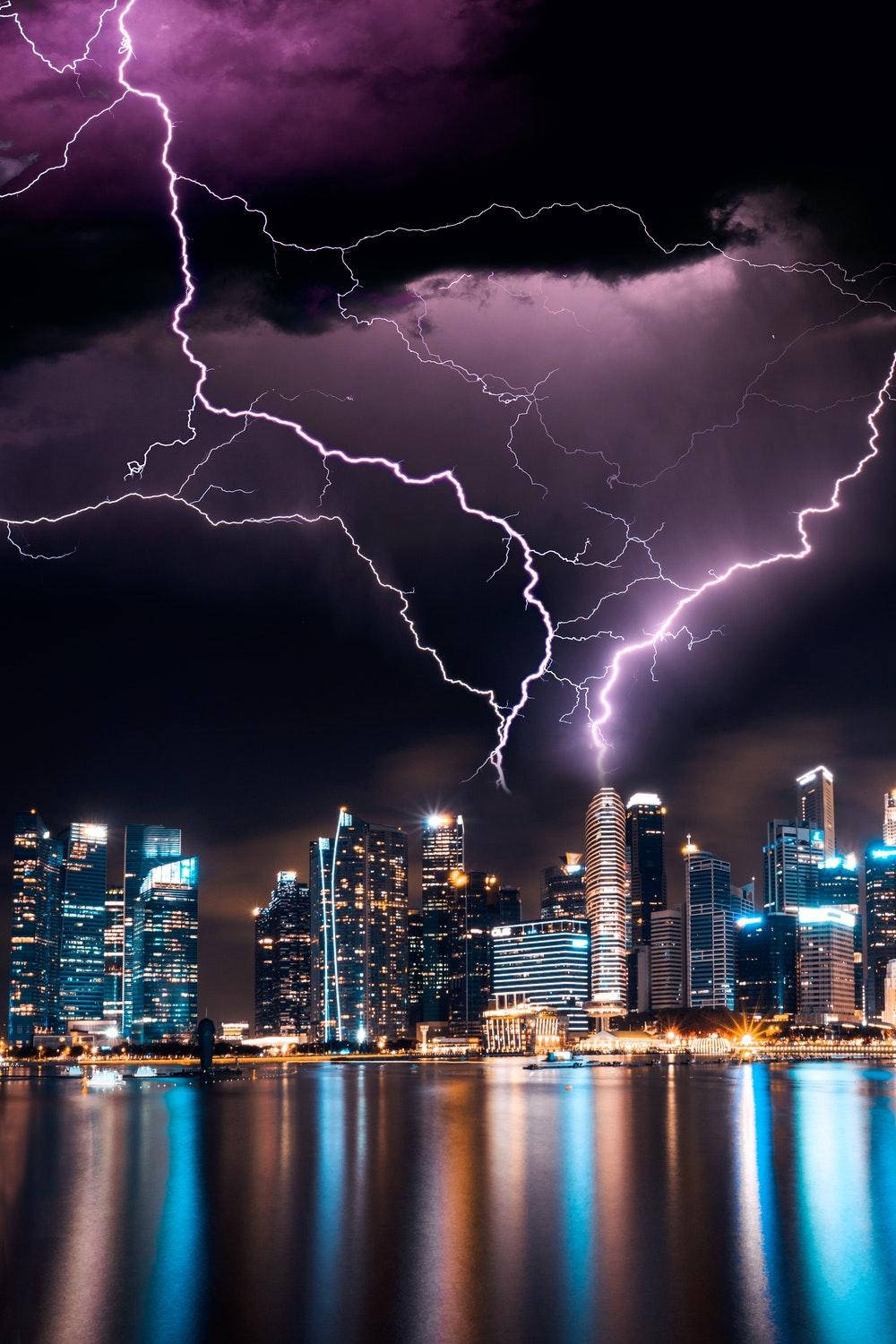Aesthetic Lightning, Purple lightning, stormy night sky, HD Phone Wallpaper