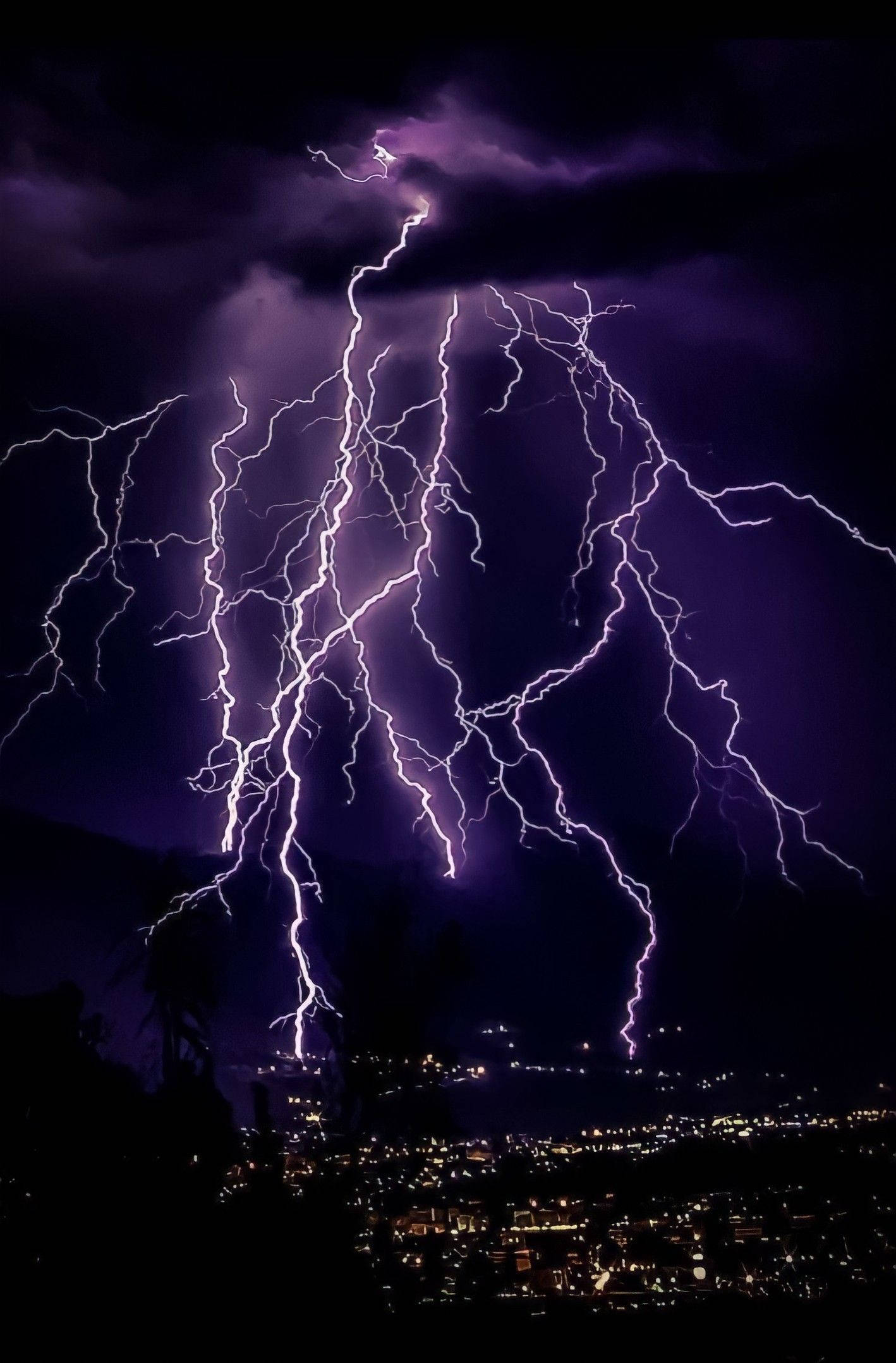 Aesthetic Lightning, purple lightning storm, dark sky, Full HD Phone Wallpaper
