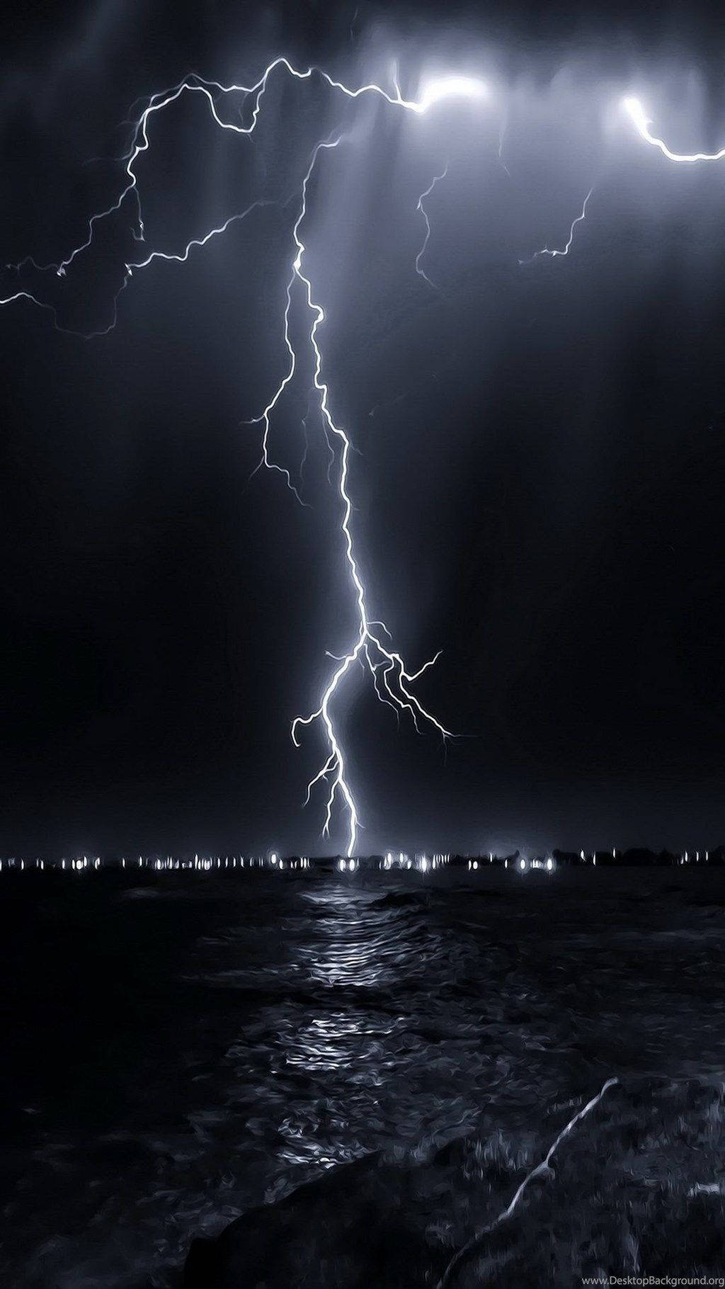 lightning, dark ocean, night, HD Phone Wallpaper