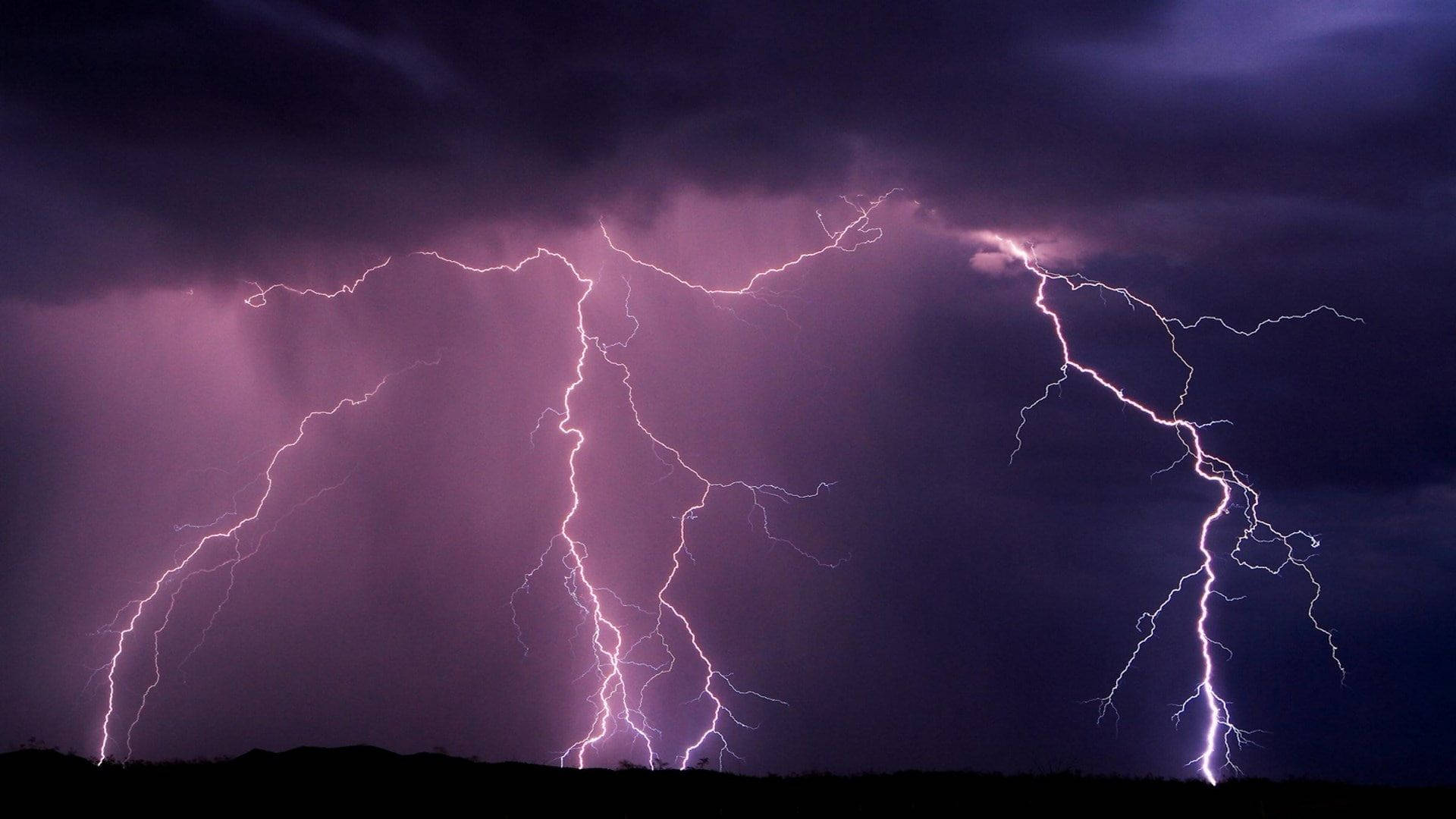 Aesthetic Lightning, purple lightning storm, dark sky, Full HD Desktop Wallpaper