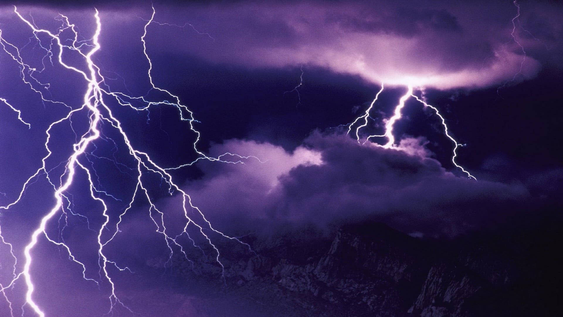 Aesthetic Lightning, purple lightning, stormy sky, Full HD Desktop Wallpaper