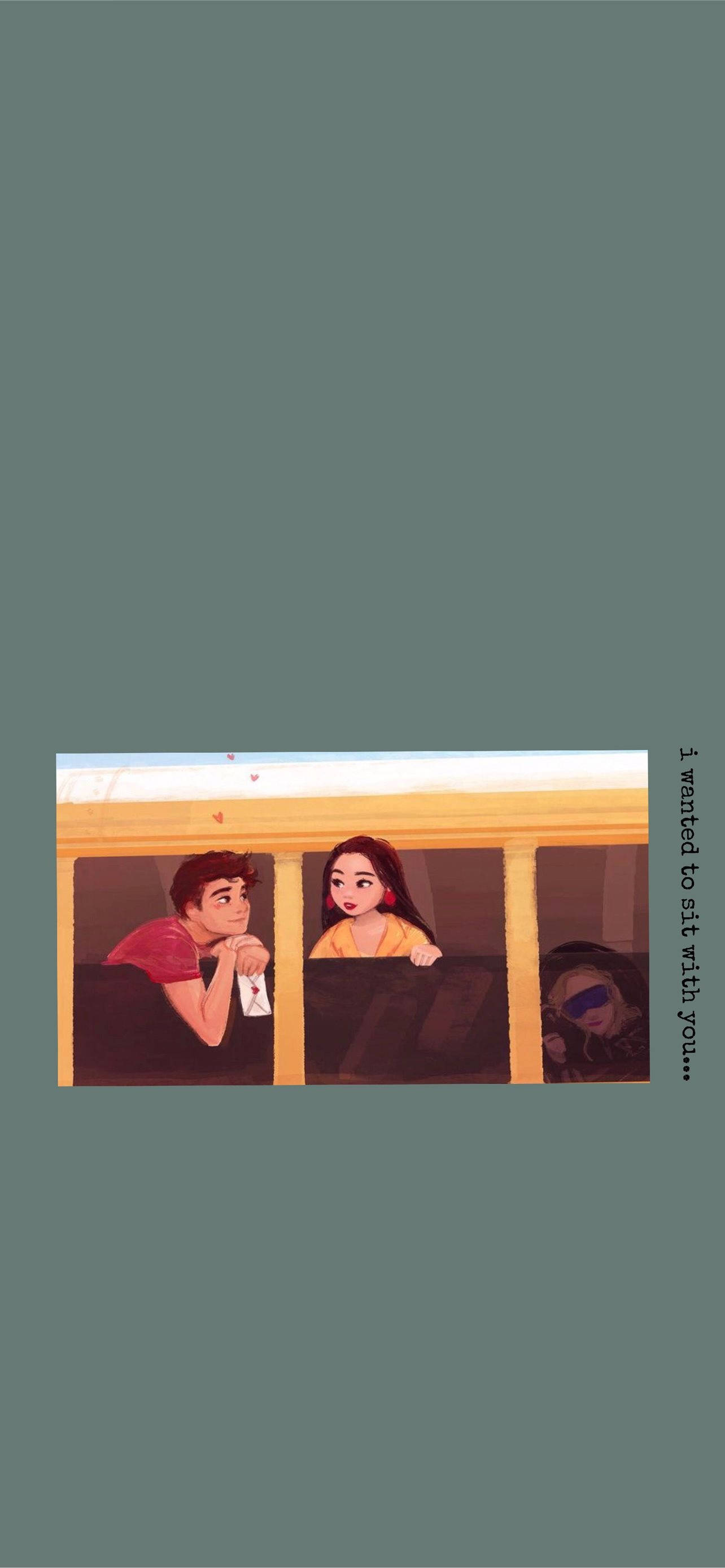 Aesthetic Love, anime-style teens, bus, 2K Phone Wallpaper