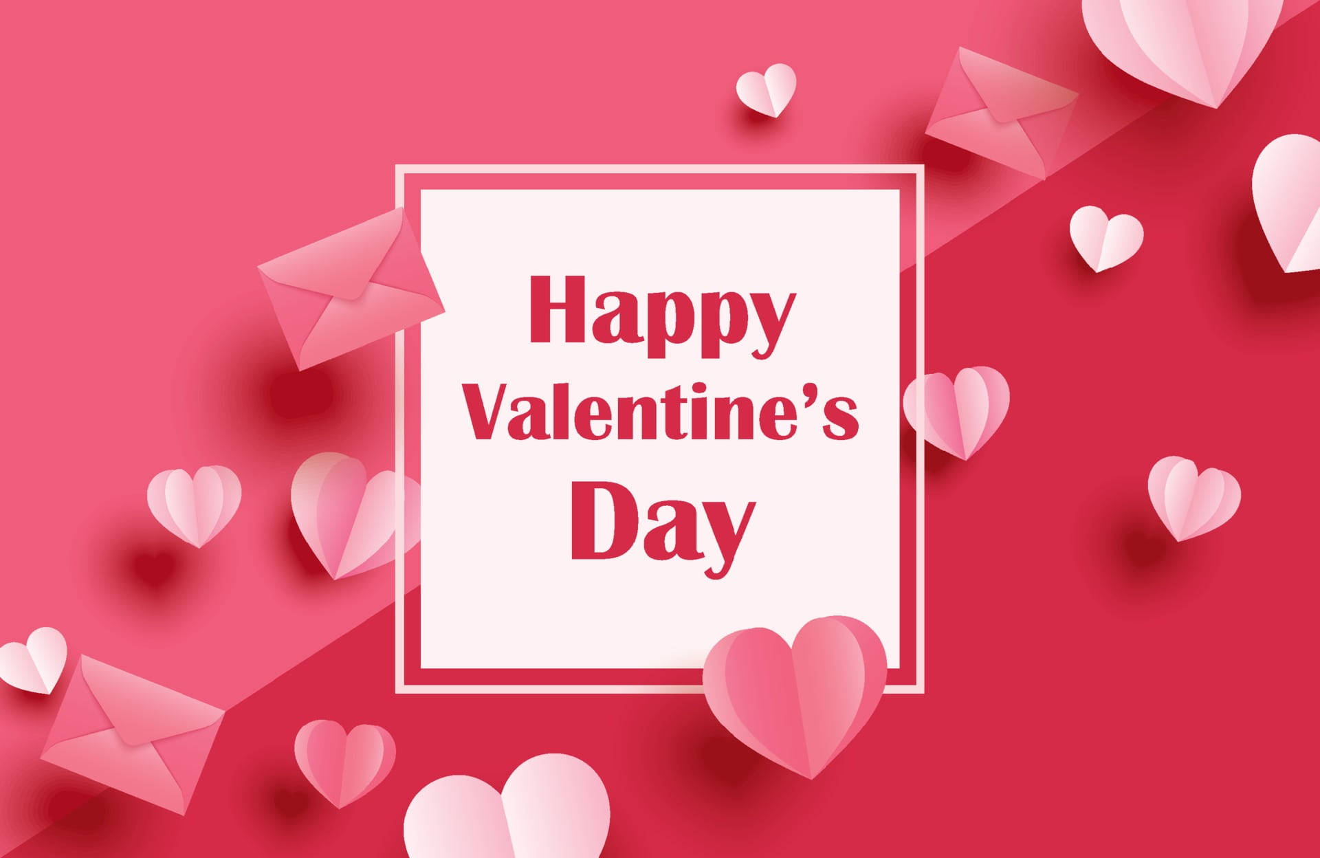 Valentine's Day, pink, paper hearts, Full HD Desktop Wallpaper