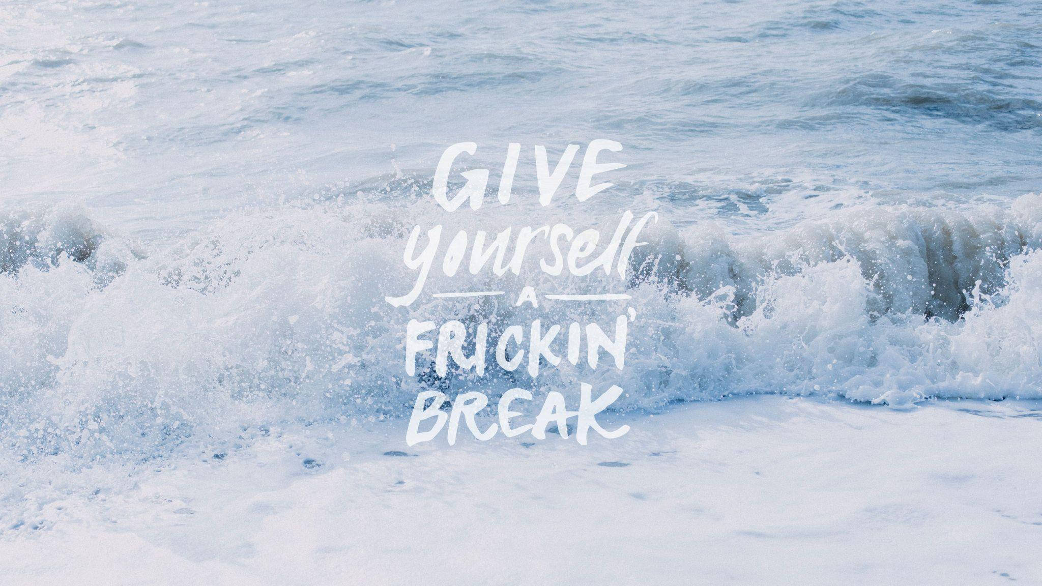 Aesthetic MacBook Ocean, white handwritten text, self-care, Full HD Desktop Wallpaper
